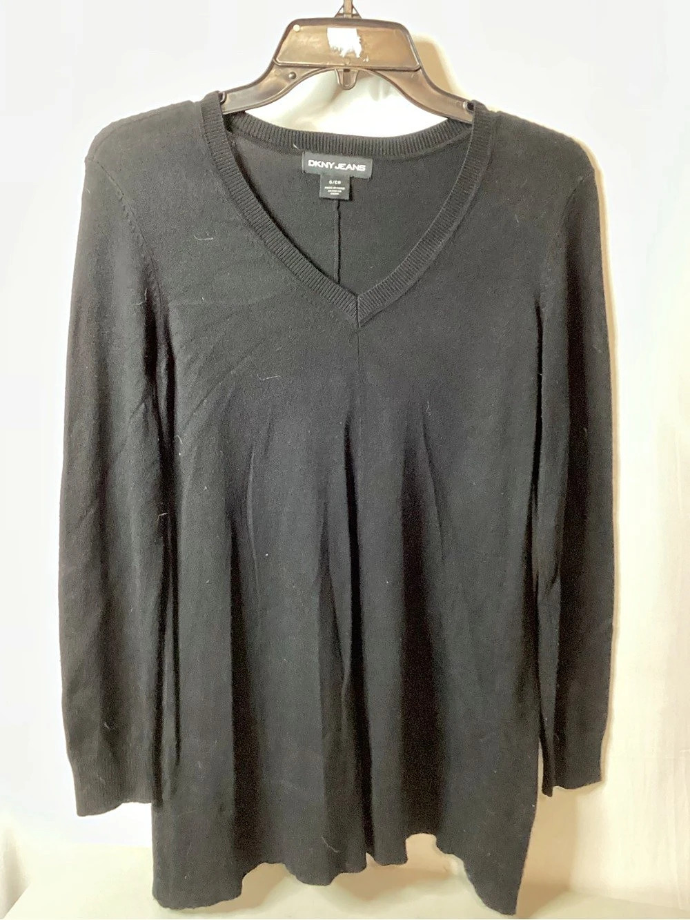 DKNY V-Neck Long Sleeve Top Black Size Medium